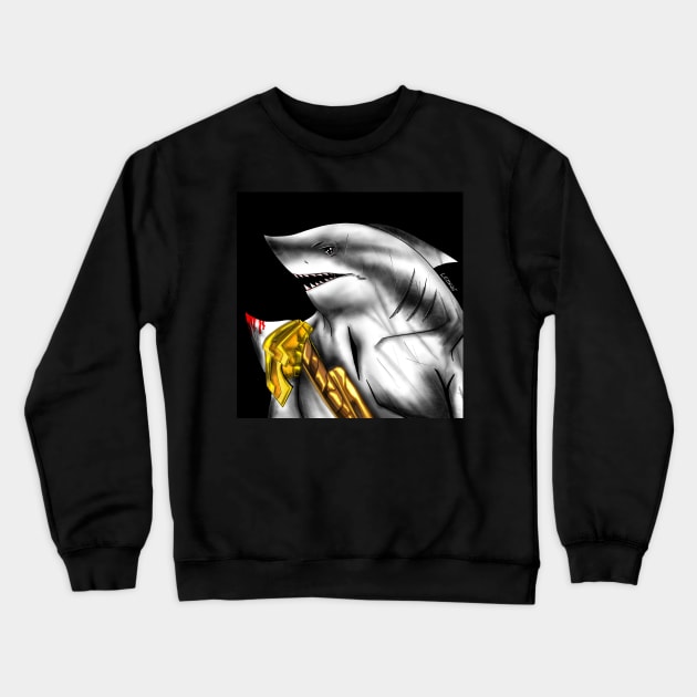 the savage shark in gold armor ecopop art Crewneck Sweatshirt by jorge_lebeau